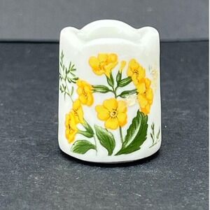 Porcelain Thimble | Yellow Floral Design | Scalloped Edge | Made in Germany VTG
